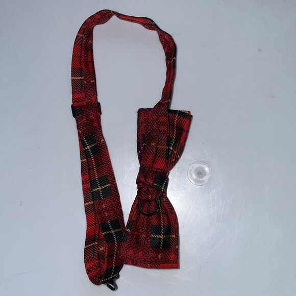Vintage silk black & red plaid bow tie & cummerbund set - Picture 6 of 6